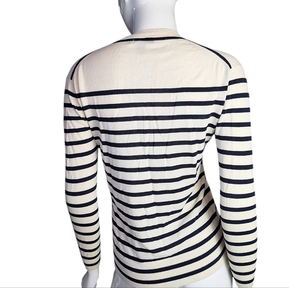J. Crew Womens Striped VNeck Sweater Summerweight Cotton XSmall Cream/Blue Color - Picture 2 of 12